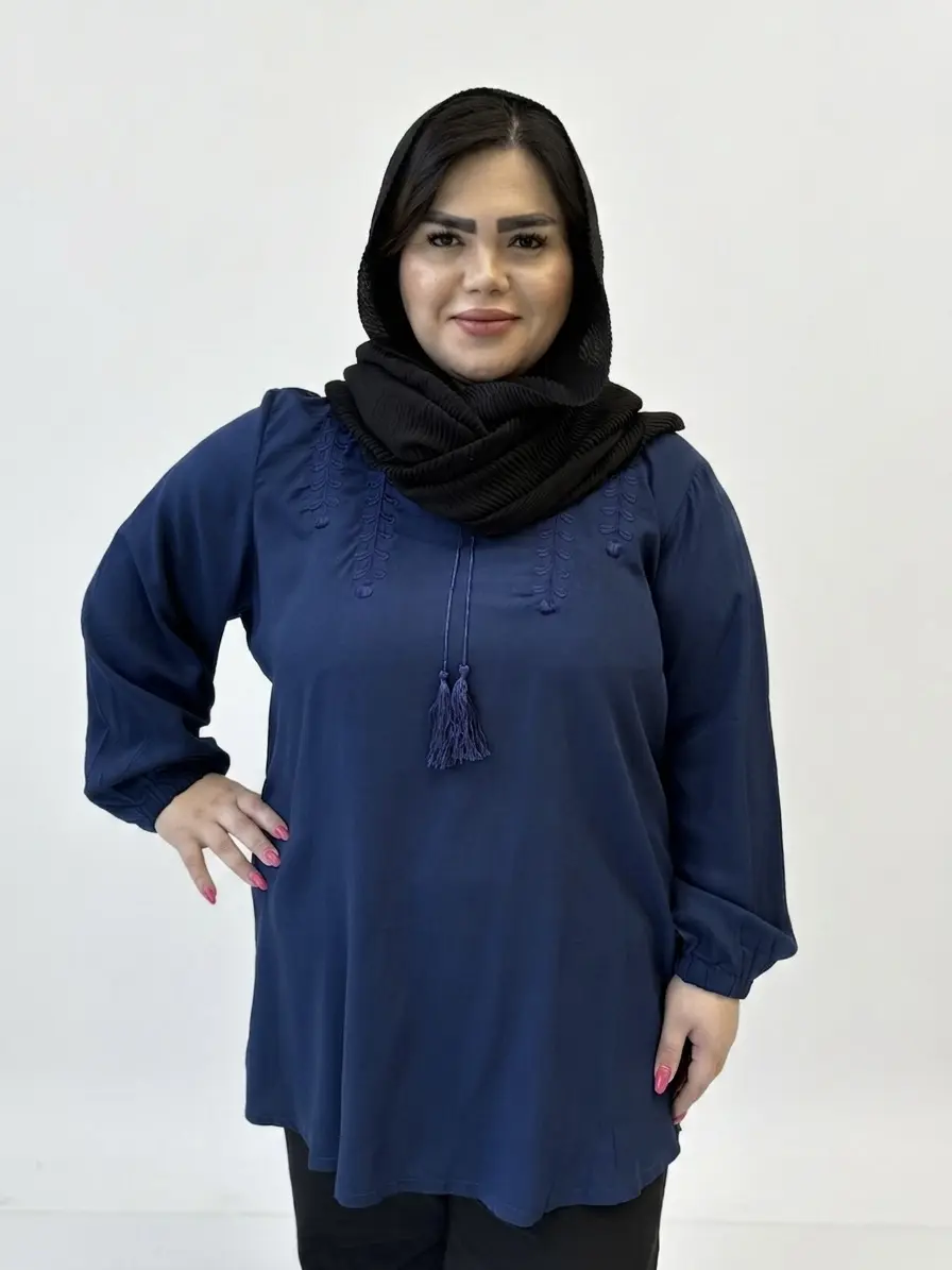 تونیک یقه اشکی گلدوزی گندم سایز بزرگ زنانه
